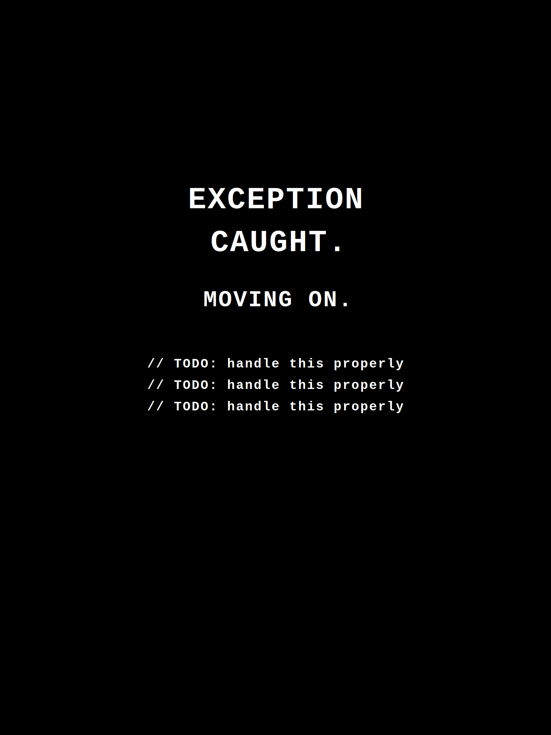 Exception Caught. Moving On. // TODO: Handle This Properly — Programmer Tee